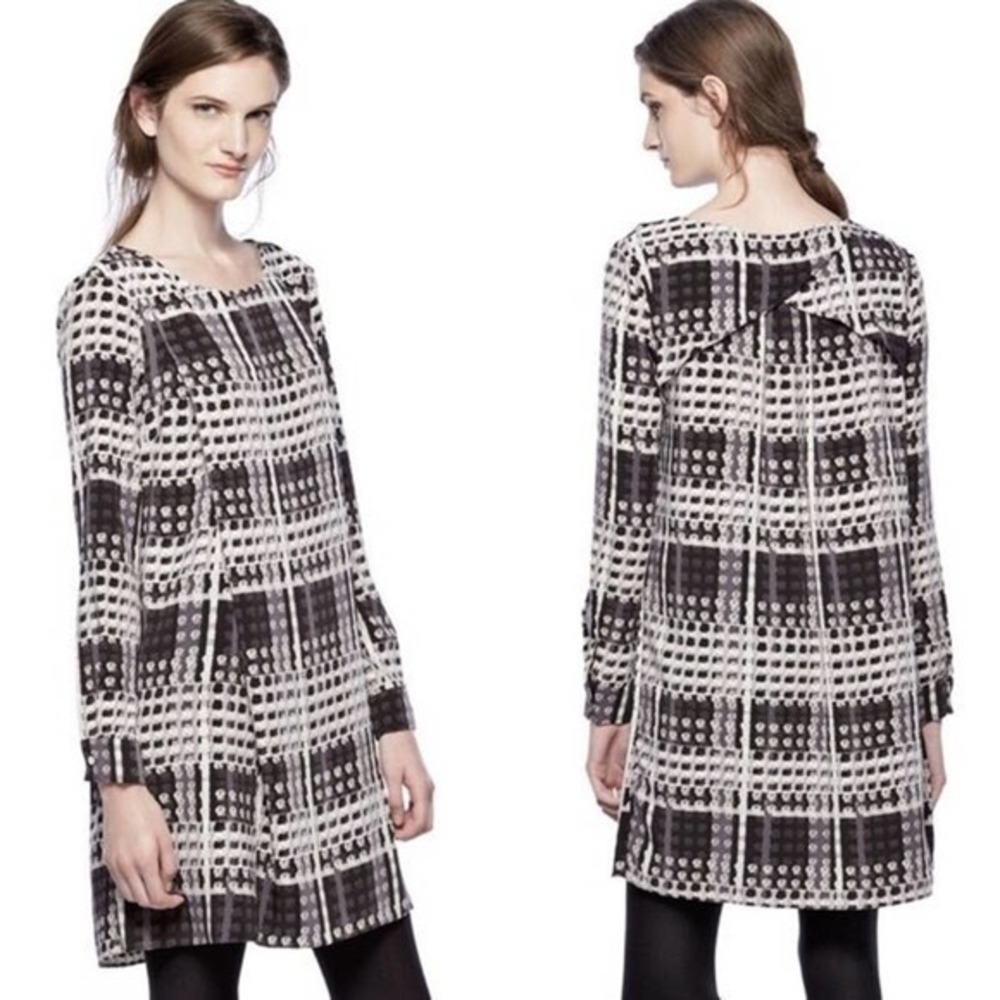 Thakoon for DesigNation Dot print Shift Dress long sleeve side pleat small